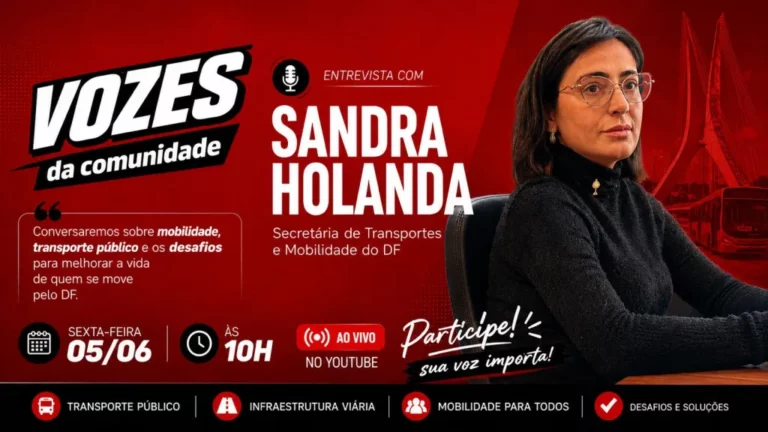 Vozes da Comunidade entrevista secretária de Transportes Sandra Holanda nesta sexta-feira