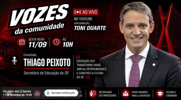 Thiago Peixoto, secretário de Educação, será o entrevistado do Vozes da Comunidade hoje