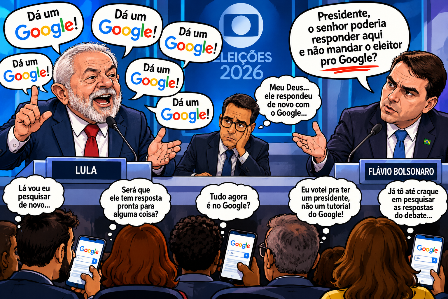 Debate na Globo: Lula manda eleitor procurar no Google, enquanto Flávio Bolsonaro aposta em propostas e cobranças ao governo